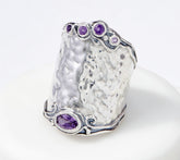 Or Paz Sterling Silver Bold Graduated Hammered Amethyst Ring, Size 7